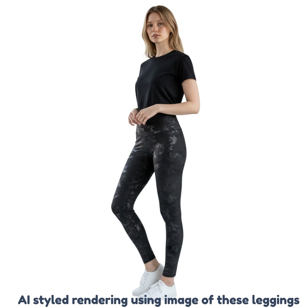 SPANX Faux Leather Camo Leggings Black 1X Petite 1XP High Rise Shapewear 20185N
